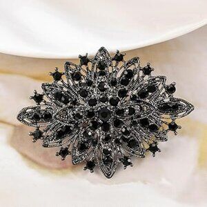 Black Gems Art Deco Brooch Pin Vintage Antique Look